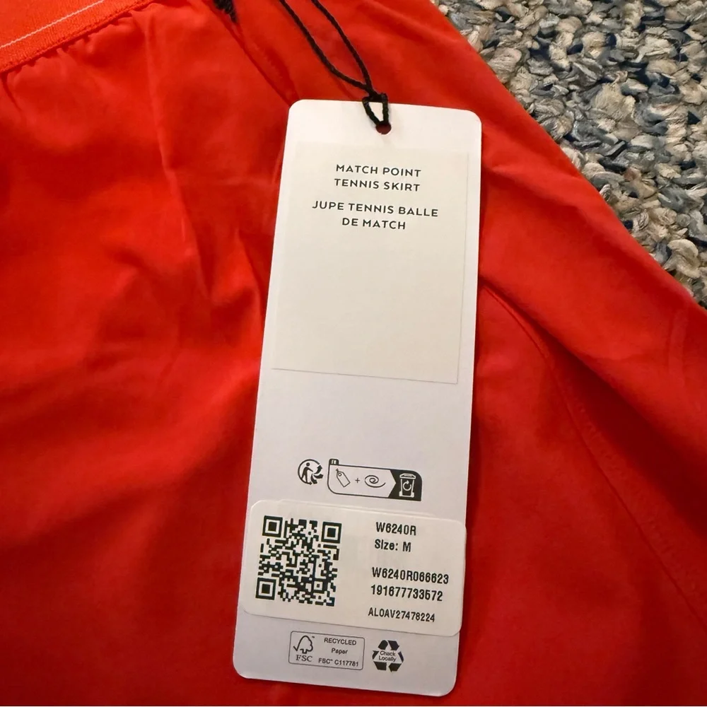 NWT ALO YOGA Match Point Skirt Bright Red